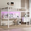 TopComfy Beds Metal Queen Size Loft Bed Frame with Built in Wardrobe with Desk and Storage Shelves for Bedroom, White, 63"*68.9"*95.68" - 2 of 4