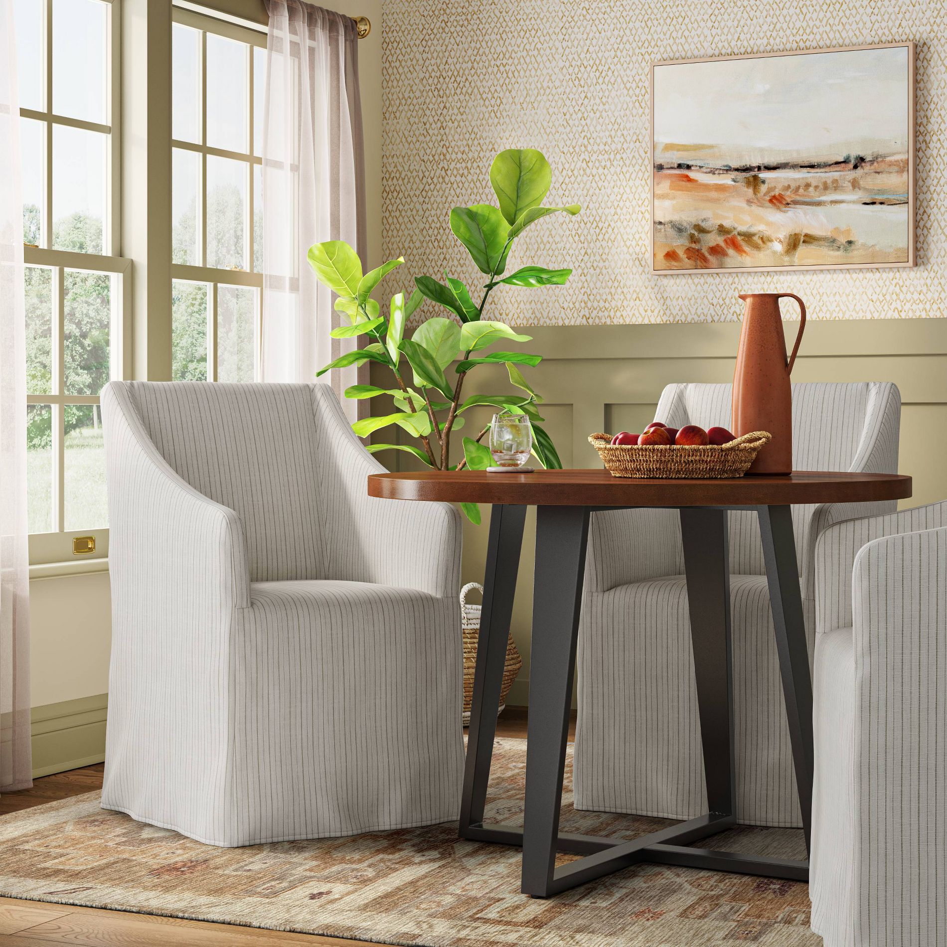 Sloped Arm Slipcovered Dining Chair Pinstripe Glacier - Threshold™