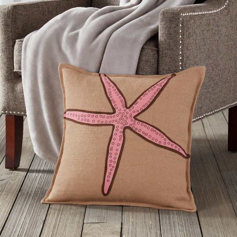 Kensington Garden 20&#34;x20&#34; Oversize Starfish Applique Burlap Pillow Front Panel Interior Cotton Lined Pink, 2 of 4