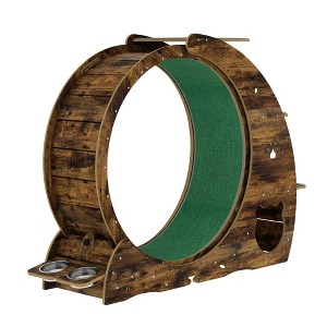 Cat Exercise Wheel with Bowls, Scratch Post & Detachable Carpet, Large Quiet Cats Running Wheel for Entertainment - 1 of 4