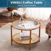 VINGLI Double-Layered Round Water Ripple Glass and PE Rattan Tabletop Matched with Heat Transfer Wood Grain Iron Frame Coffee Table - 2 of 4