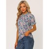 INSPIRE CHIC Women's Ruffled Short Sleeve Floral Mock Neck Summer Top - 2 of 4