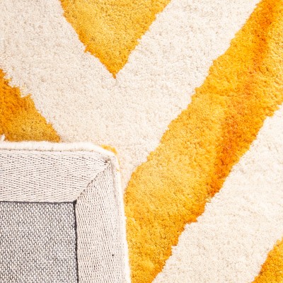 Ivory and Gold Hand-Tufted Wool Square Area Rug 7'x7'