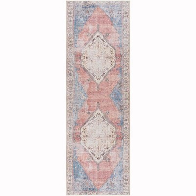 Mark & Day Leihoek 2'7"x20' Runner Washable Woven Indoor Area Rugs Charcoal: Stain-Resistant Medallion Pattern, Traditional Style