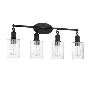 Sunset Lighting Clyde 4-Light Vanity, Steel Round Glass Clear Seedy, Matte Black Finish - 1 of 3