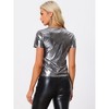 INSPIRE CHIC Women's V Neck Short Sleeve Party Clubwear Shiny Metallic Blouses - 3 of 4