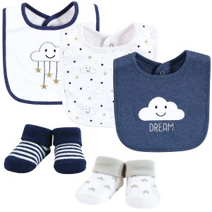 Hudson Baby Infant Boy Cotton Bib and Sock Set, Navy Cloud, One Size - 1 of 4