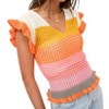 Women's Keesha Crochet Knitted Multi Stripe Ruffle Sleeve Top - Blue B S - 3 of 4