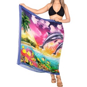 LA LEELA Women's Beachwear Summer Bikini Wraps Beach Wrap Sarong Coverups Skirt Swimsuit Swim Cover Ups for Swimwear Women One Size Multi,Fish - 1 of 4