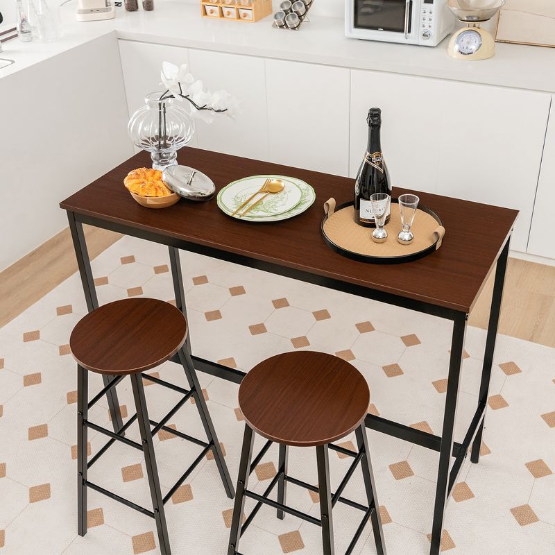 Costway 3 Piece Bar Table Set Pub Table and 2 Stools Counter Kitchen Dining Set, 2 of 11