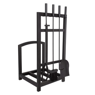 Plow & Hearth - All-in-one Firewood Wood Rack With Fireplace Tool