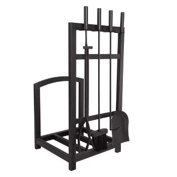 Hastings Home Fireplace Tool Set and Rack, Black