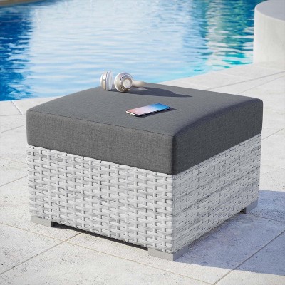 Convene Light Gray Charcoal Square Outdoor Patio Ottoman