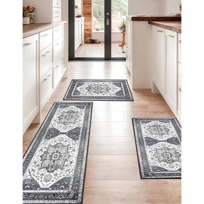 TOBILI Kitchen Rugs 3 Piece,Washable Non Slip Runner Rug,Farmhouse Hallway Doormat for Home Decor,gray