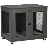 PawHut Dog Crate Furniture with Cushion, Dog Crate End Table with Double Doors, Indoor Pet Crate for Small Medium Dogs Indoor Use, Charcoal Gray