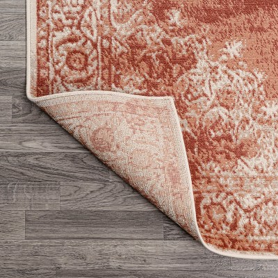 Peach and Ivory Synthetic Medallion Area Rug, 3 x 5 ft