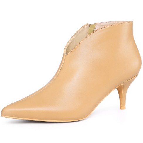 Perphy Women's Pointed Toe V Shape Stiletto Heel Ankle Booties Nude 5.5