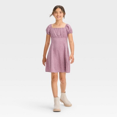 Girls' Woven Puff Cap Sleeve Dress - Art Class™ Purple S : Target