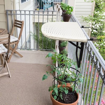 White Foldable Wicker Balcony Table with Metal Frame