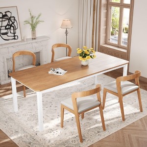 78.7" Farmhouse Dining Table for 8, Sintered Stone Top, Industrial Metal Frame, Tool-Free Assembly, Chamfered Corners, Rustic Kitchen Table - 1 of 4