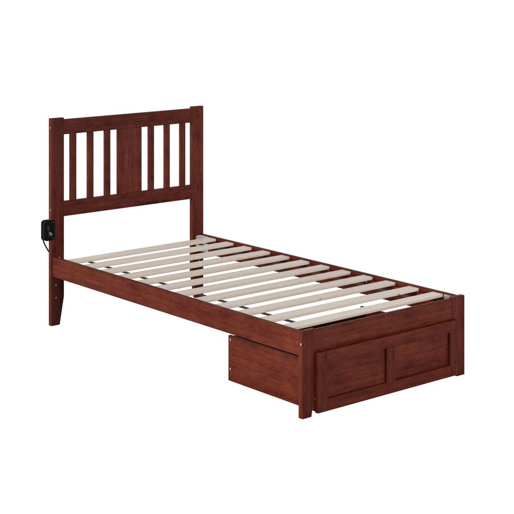 Photos - Bed Frame AFI Twin Tahoe Bed USB Turbo Charger with Foot Drawer Walnut  