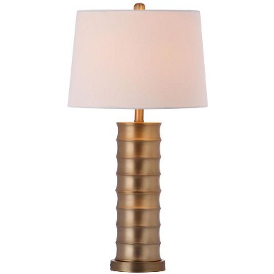 Linus Brass Column Table Lamp Set with White Cotton Shade