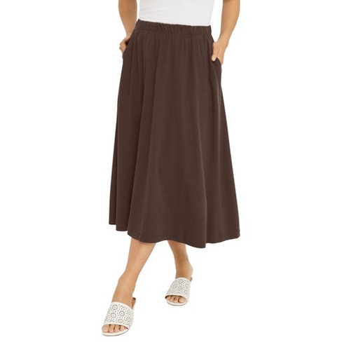 Jessica London Women's Plus Size Soft Ease Midi Skirt - 14/16, Brown ...