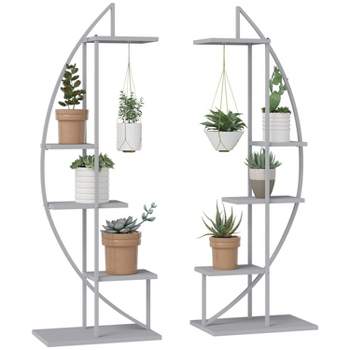 5-Tier Half Moon Shape Metal Outdoor Tiered Planter, Patio Flower Display Shelf - The Pop Home
