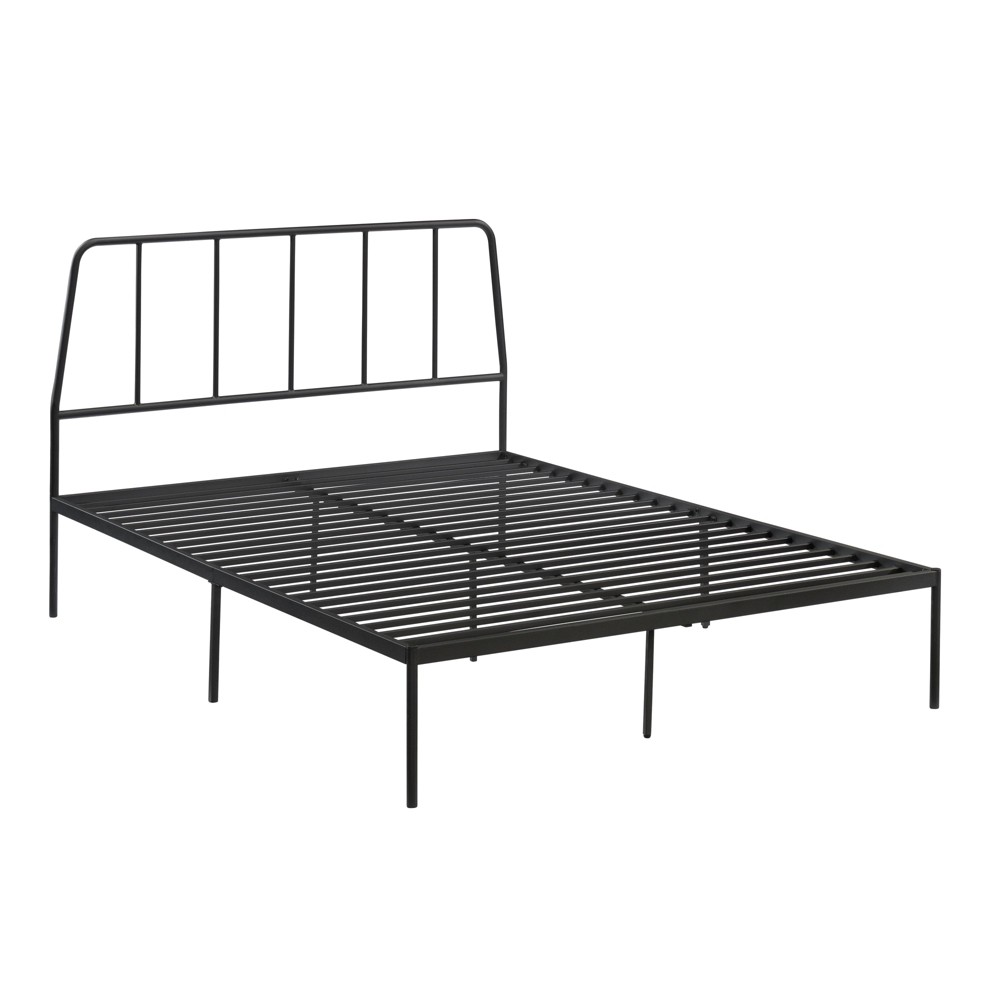 Photos - Bed Sauder Queen Harvey Park Platform  Black: Mid-Century Modern, Metal Frame, No Box Spring Needed 