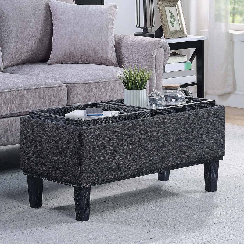 Breighton Home Designs4Comfort Brentwood Storage Ottoman with Reversible Trays Dark Charcoal Gray Fabric/Black, 5 of 7