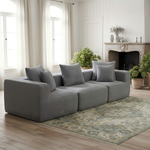 Whisen 3-Seat Modular Sectional Sofa, All-Foam Compressed Deep-Seat Couch with Textured Chenille, Tool-Free Assembly - 1 of 4