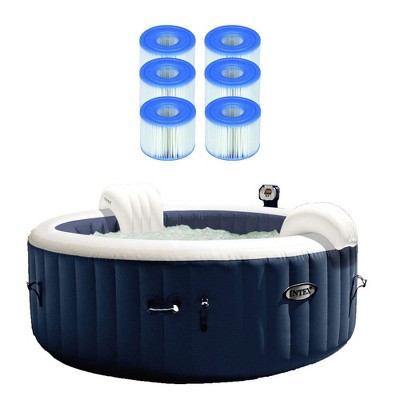 Intex 28405E PureSpa 58" x 28" 4 Person Home Inflatable Portable Heated Round Hot Tub with 120 Bubble Jets, Heat Pump, and 6 Type S1 Filter Cartridges