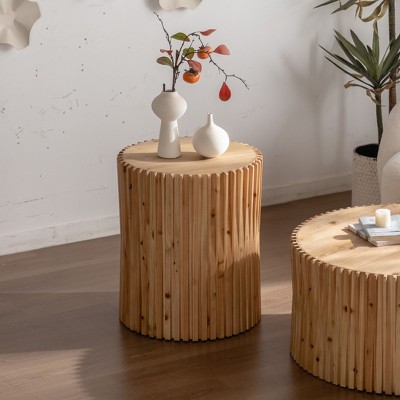 NicBex Set of 1 or 2 Cylinder Side Tables Textured Barrel Design (16" or 24"H) Mid-Century, Industrial, Brutalist Styles