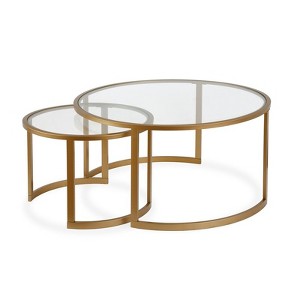 Metal Two Tier Glass Top Brass Coffee Table - Henn&Hart - 1 of 4