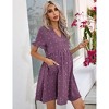 Womens Maternity Dress V Neck Lantern Sleeve Jacquard Dot Pocket Babydoll Baby Shower Dress - 3 of 4