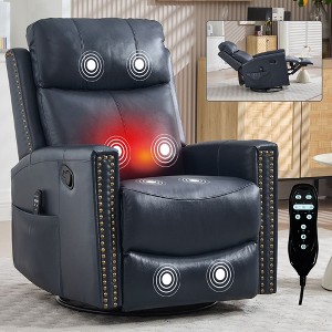 Red Genuine Leather Heat Massage Manual Recliner Chair with Rocker and Swivel for Living Room - 1 of 4