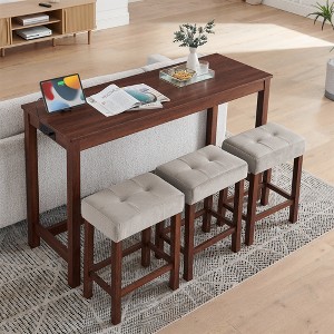 KTMBDW 59" Counter Height Bar Table Set with Power Outlet,Dining Table with 3 Padded Stools,4 Piece Bar Table and Chairs Set for Living Room - 1 of 4