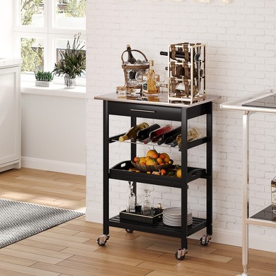 Stainless Steel Industrial Kitchen Cart with Wine Rack and Storage
