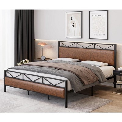 Bed Frame with Leather Headboard & Footboard