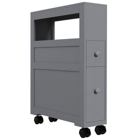 HOMCOM 6.25" x 20.5" x 28.25" Wood Rolling Slim Bathroom Side Storage Cabinet - image 1 of 4