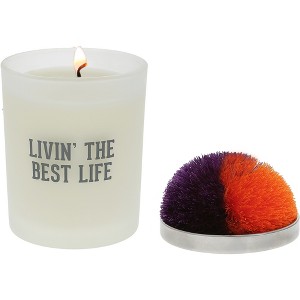 Pavilion Gift Company - Best Life - Purple & Orange - 5.5 oz - 100% Soy Wax Candle with Pom Pom Lid Scent: Tranquility - Flame Candles - 1 of 4