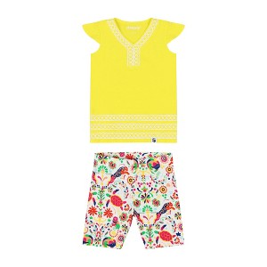 Mixed Up Clothing Girls Burda Tunic & Short Set - Blazing Yellow/Animal Arabesque - 1 of 4
