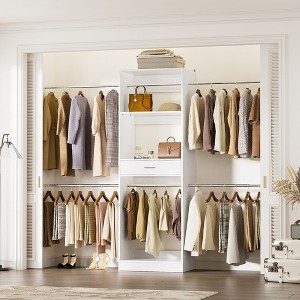 Aheaplus 8 FT Closet Organizer with Extendable Hanging Rod, Wood Closet System with Drawer - 1 of 4