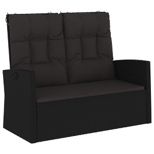 vidaXL Outdoor Loveseat Rattan Garden Bench with Cushions Black Poly rattan - 1 of 4
