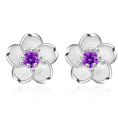 Paaaawaters 925 Sterling Silver 5A Cubic Zirconia Blossom Plum Stud Earrings