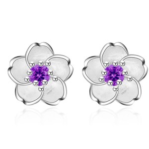 Paaaawaters 925 Sterling Silver 5A Cubic Zirconia Blossom Plum Stud Earrings - 1 of 4