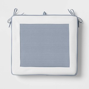 Thick Border Outdoor Folding Chair Seat Cushion Slate Blue/Cream - Threshold™ designed with Studio McGee - 1 of 4