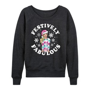 Women's - Barbie - Holidays & Christmas Lightweight French Terry Wide Neck Long Sleeve Shirt - 1 of 4