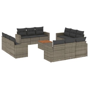 vidaXL Patio Sofa Set with Cushions Outdoor Furniture 13 Piece Poly Rattan - Gray - 1 of 4