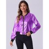 INSPIRE CHIC Women's Holographic Fashion Stand Collar Metallic Lightweight Zip Bomber Jacket - 2 of 4